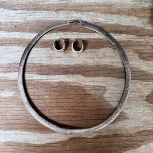 Vintage Wire Wrapped Sterling Silver Choker Necklace Hoop Earrings Set